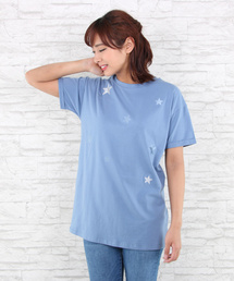 スター刺繍ロングTシャツ【大きいサイズ対応】【15号(3L)~19号(5L)】