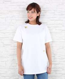 スター刺繍ロングTシャツ【大きいサイズ対応】【15号(3L)~19号(5L)】
