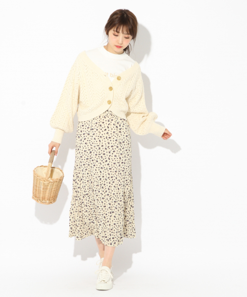 Heather(ヘザー)の「ハナガラロングプリーツスカート 829115(スカート・レディース・ライトブルー/アイボリー/ブラック・FREE)」の4枚目の写真