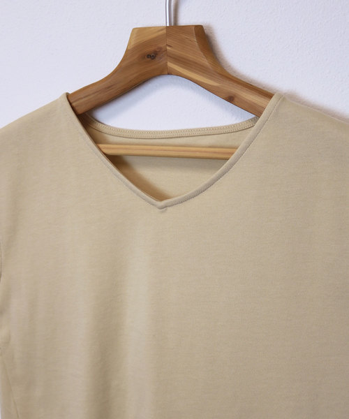 andme(アンドミー)の「コットン背中フリルVネックフレンチスリーブTシャツ(Tシャツ/カットソー・レディース・グレー系その他/ブラック/ベージュ/ネイビー/オフホワイト・M)」の11枚目の写真