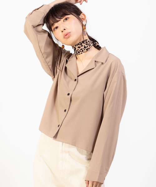 WEGO(ウィゴー)の「WEGO/オープンカラークロップドシャツ(シャツ/ブラウス)」|ベージュ