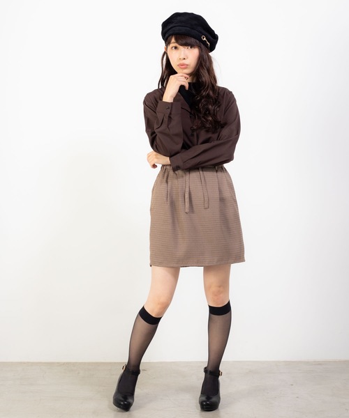 WEGO（ウィゴー）の「WEGO/オープンカラークロップドシャツ（シャツ/ブラウス・レディース・ブラック/ベージュ/パープル/ブラウン/ピンク/ブラック系その他4・FREE）」の7枚目の写真