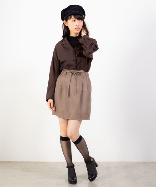 WEGO（ウィゴー）の「WEGO/オープンカラークロップドシャツ（シャツ/ブラウス・レディース・ブラック/ベージュ/パープル/ブラウン/ピンク/ブラック系その他4・FREE）」の8枚目の写真