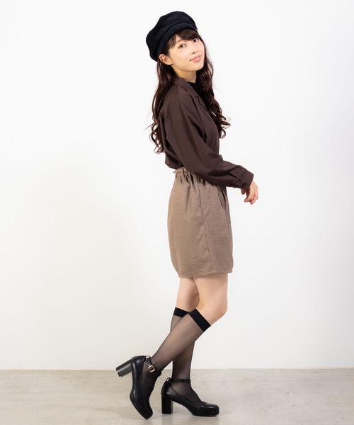 WEGO（ウィゴー）の「WEGO/オープンカラークロップドシャツ（シャツ/ブラウス・レディース・ブラック/ベージュ/パープル/ブラウン/ピンク/ブラック系その他4・FREE）」の9枚目の写真