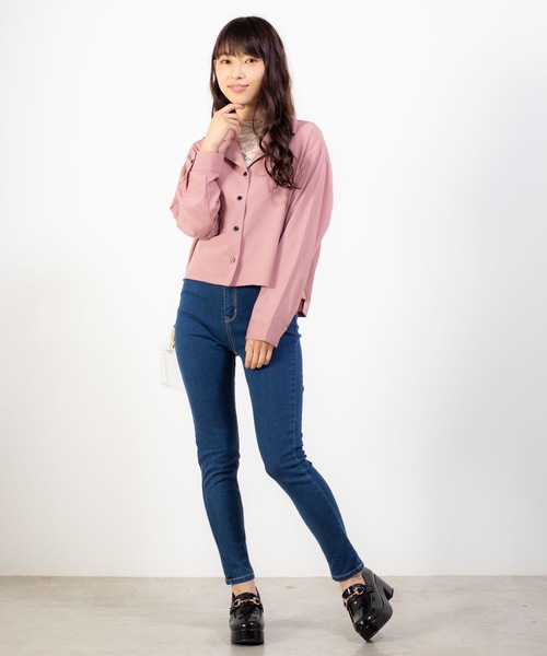 WEGO（ウィゴー）の「WEGO/オープンカラークロップドシャツ（シャツ/ブラウス・レディース・ブラック/ベージュ/パープル/ブラウン/ピンク/ブラック系その他4・FREE）」の10枚目の写真