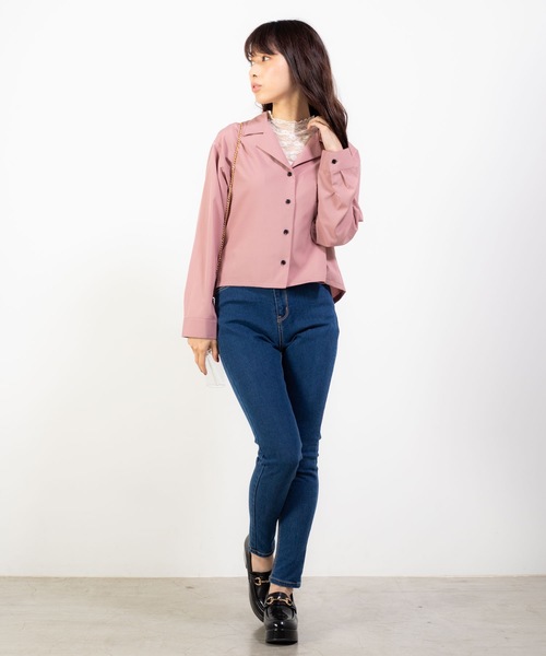 WEGO（ウィゴー）の「WEGO/オープンカラークロップドシャツ（シャツ/ブラウス・レディース・ブラック/ベージュ/パープル/ブラウン/ピンク/ブラック系その他4・FREE）」の11枚目の写真