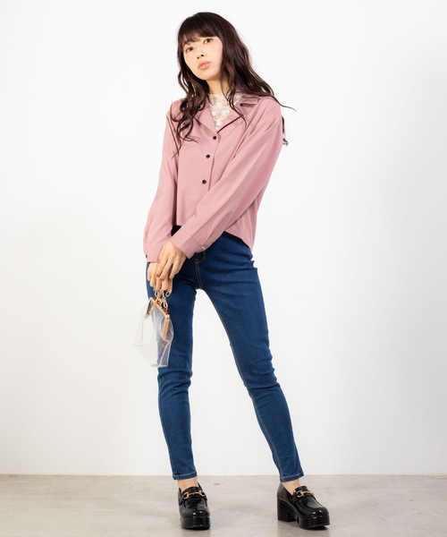 WEGO（ウィゴー）の「WEGO/オープンカラークロップドシャツ（シャツ/ブラウス・レディース・ブラック/ベージュ/パープル/ブラウン/ピンク/ブラック系その他4・FREE）」の12枚目の写真