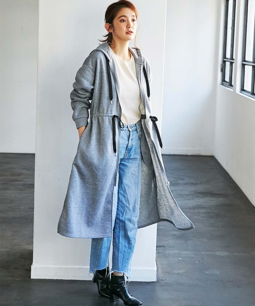 GeeRA(ジーラ)の「ウエストドロスト裏起毛パーカーコート(その他アウター・レディース・ブラック/カーキ/モカ/杢グレー・SMALL/MEDIUM/LARGE/X-LARGE/XX-LARGE)」の2枚目の写真