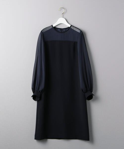 UNITEDARROWS UPCS ジョーゼットコンビワンピースNAVY 40