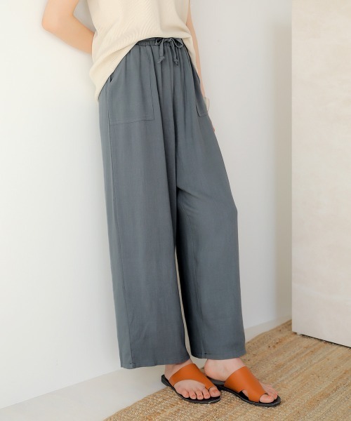 Bab(バブ)の「新色追加【WEB限定】コットンリネンリラックスパンツ/麻混リゾートワイドパンツ/フルレングスイージーパンツ(パンツ)」|ネイビー