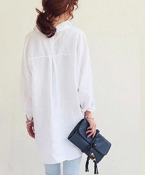 STYLEBLOCK（スタイルブロック）の「シアー素材ロングシャツブラウス（シャツ/ブラウス・レディース・ブルー/ホワイト・L/XL/S/M/2XL）」の5枚目の写真