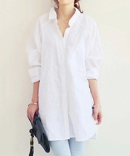 STYLEBLOCK(スタイルブロック)の「シアー素材ロングシャツブラウス(シャツ/ブラウス・レディース・ブルー/ホワイト・L/XL/S/M/2XL)」の8枚目の写真