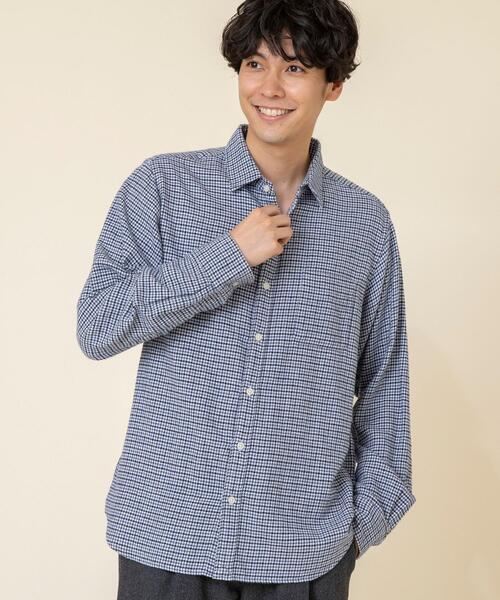 coen（コーエン）の「テキサスコットンガンクラブチェックベーシックシャツ（シャツ/ブラウス・メンズ・ベージュ/ネイビー・LARGE/X-LARGE/SMALL/MEDIUM）」の2枚目の写真