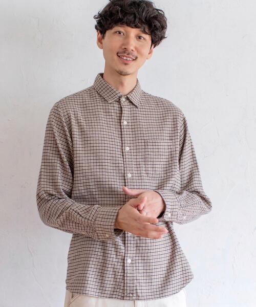 coen（コーエン）の「テキサスコットンガンクラブチェックベーシックシャツ（シャツ/ブラウス・メンズ・ベージュ/ネイビー・LARGE/X-LARGE/SMALL/MEDIUM）」の3枚目の写真