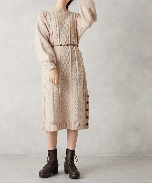 Web限定 ベルト付ケーブルロングニットワンピース ワンピース Olive Des Olive オリーブデオリーブ のファッション通販 Zozotown