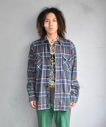 古着　ヴィンテージ　vintage ブラウス　チェック　チェックシャツ　個性派 古着 70s USA製 ARROW 「The Tall Man」 タータン チェック 開襟