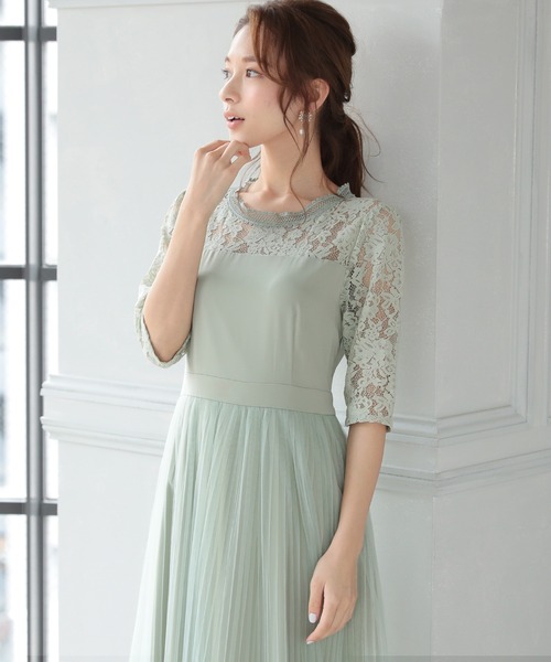 フラワーレースリボンドレス ロングスカート 結婚式ワンピース 同窓会 成人式 セレモニー大きいサイズ対応フォーマルパーティードレス ドレス Pourvous プールヴー のファッション通販 Zozotown