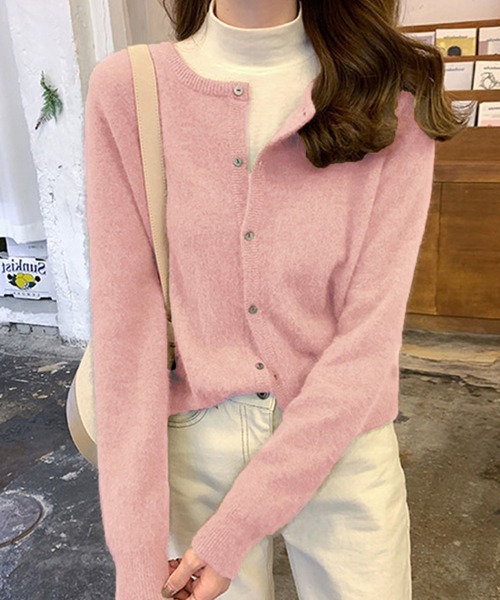 Girly Doll（ガーリードール）の「ベーシックニットカーディガン（カーディガン/ボレロ・レディース・ライトグレー/ブラック/ボルドー/モカ/キャメル/ダークグレー/レッド/イエロー/ブラウン/ネイビー/パープル/オフホワイト/ライトブルー/オレンジ/ピンク/グリーン/ライトグリーン・F）」の14枚目の写真