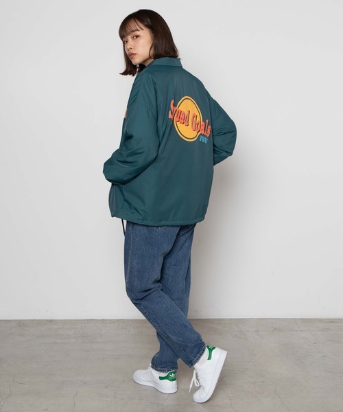 WEGO（ウィゴー）の「WEGO/サークルロゴコーチジャケット（ナイロンジャケット・レディース・ブラック/グリーン・FREE）」の4枚目の写真