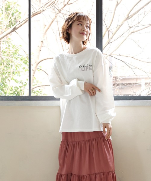 RETRO GIRL（レトロガール）の「ロゴプリントロンTEE（Tシャツ/カットソー・レディース・ホワイト/チャコールグレー/ホワイト系その他・FREE）」の2枚目の写真