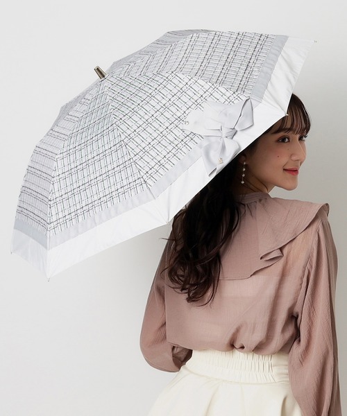 LANVIN ビジューリボン　晴雨兼用　折りたたみ日傘 LANVIN en Bleu 折りたたみ傘 遮光 晴雨兼用折りたたみ日傘 楽折