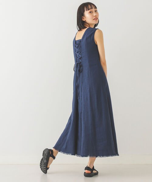 BeAMS DOT(ビームスドット)の「【WEB限定】BeAMS DOT / リネン バックレースアップ ノースリーブワンピース(ワンピース・レディース・ホワイト系その他5/ピンク/ネイビー・FREE)」の4枚目の写真