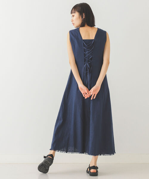 BeAMS DOT(ビームスドット)の「【WEB限定】BeAMS DOT / リネン バックレースアップ ノースリーブワンピース(ワンピース・レディース・ホワイト系その他5/ピンク/ネイビー・FREE)」の5枚目の写真