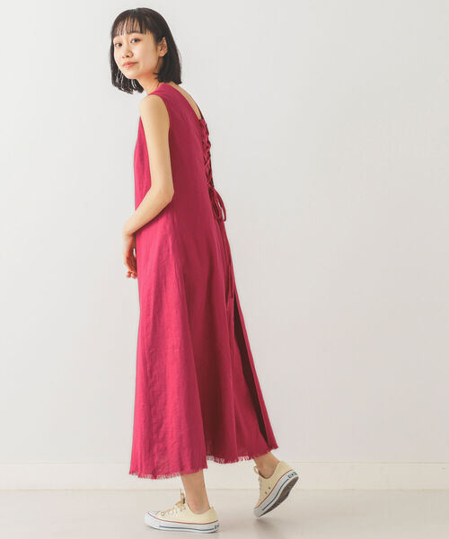 BeAMS DOT(ビームスドット)の「【WEB限定】BeAMS DOT / リネン バックレースアップ ノースリーブワンピース(ワンピース・レディース・ホワイト系その他5/ピンク/ネイビー・FREE)」の6枚目の写真