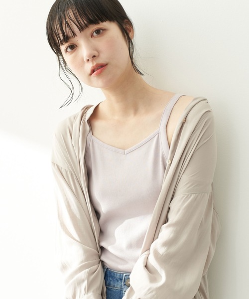 earth music&ecology（アースミュージックアンドエコロジー）の「2wayリブキャミソール ＊（キャミソール・レディース・ブラック/アイボリー/ライトピンク/ライトベージュ・S/M）」の4枚目の写真