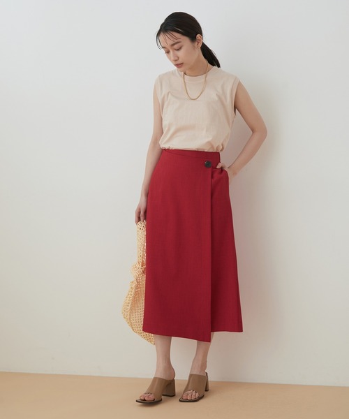 ADAM ET ROPE'（アダムエロペ）の「【アウトレット店舗・WEB限定】リネンライクラップスカート（スカート・レディース・ブラック/レッド/ブルー・FREE）」の12枚目の写真