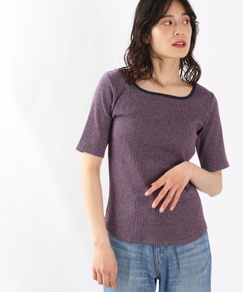 LOWRYS FARM(ローリーズファーム)の「メランジパイピング5S 945295(Tシャツ/カットソー・レディース・ブラック/パープル/グリーン/アイボリー・FREE)」の1枚目の写真