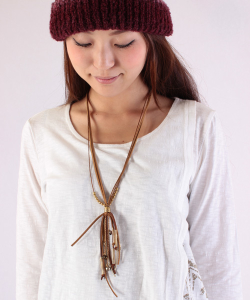 チャイハネ（チャイハネ）の「【チャイハネ】フレーザネックレス（ネックレス・レディース・パープル/ブラック/ベージュ/グリーン×オレンジ・FREE）」の3枚目の写真