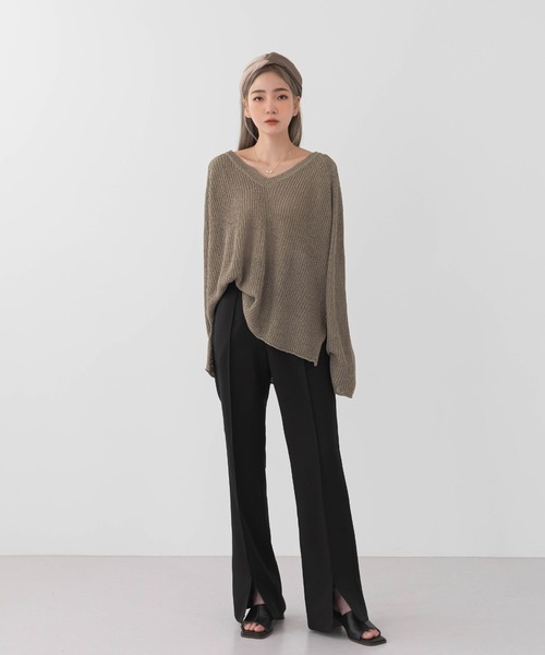 UNE MANSION（ユヌマンション）の「[UNEORIGINAL]フロントスリットブーツカットパンツ（スラックス・レディース・スモークピンク/ベージュ/ブラック/ブラウン/ライトベージュ/ダークブルー・SMALL/MEDIUM）」の20枚目の写真