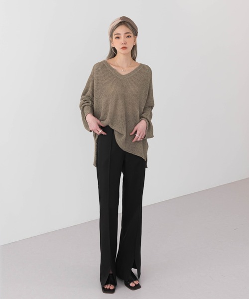 UNE MANSION（ユヌマンション）の「[UNEORIGINAL]フロントスリットブーツカットパンツ（スラックス・レディース・スモークピンク/ベージュ/ブラック/ブラウン/ライトベージュ/ダークブルー・SMALL/MEDIUM）」の21枚目の写真