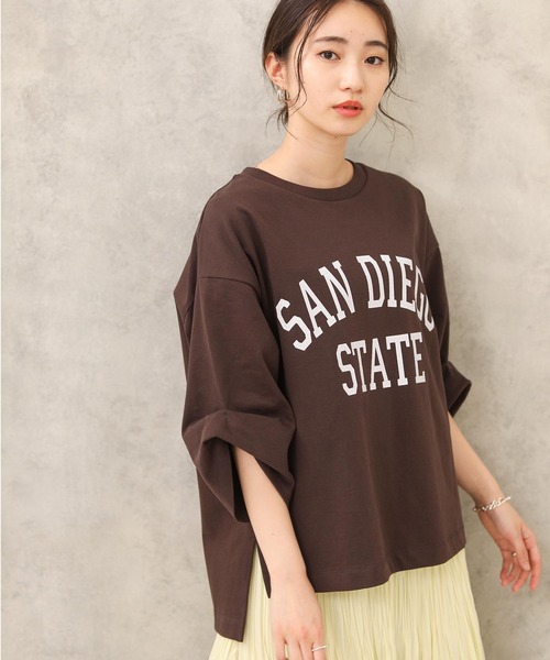 Gready Brilliant(グレディブリリアン)の「SANDIEGO5分袖(Tシャツ/カットソー・レディース・ブラウン/ダークネイビー・38)」の2枚目の写真