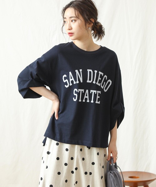 Gready Brilliant(グレディブリリアン)の「SANDIEGO5分袖(Tシャツ/カットソー・レディース・ブラウン/ダークネイビー・38)」の1枚目の写真