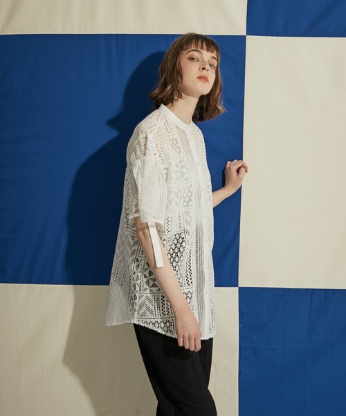 UNITED TOKYO（ユナイテッドトウキョウ）の「キルトパターンラッセルレースシャツ（シャツ/ブラウス・レディース・ホワイト/ブラック/グリーン・FREE）」の8枚目の写真