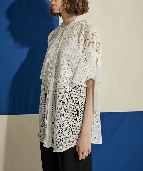 UNITED TOKYO（ユナイテッドトウキョウ）の「キルトパターンラッセルレースシャツ（シャツ/ブラウス・レディース・ホワイト/ブラック/グリーン・FREE）」の11枚目の写真