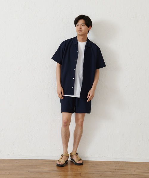 Blue Standard （ブルースタンダード）の「【セットアップ】【BLUE STANDARD/ブルースタンダード】シアサッカー無地オープンシャツ×ショートパンツ（セットアップ・メンズ・チャコールグレー/ネイビー/カーキ/アイボリー・MEDIUM/LARGE/X-LARGE）」の13枚目の写真