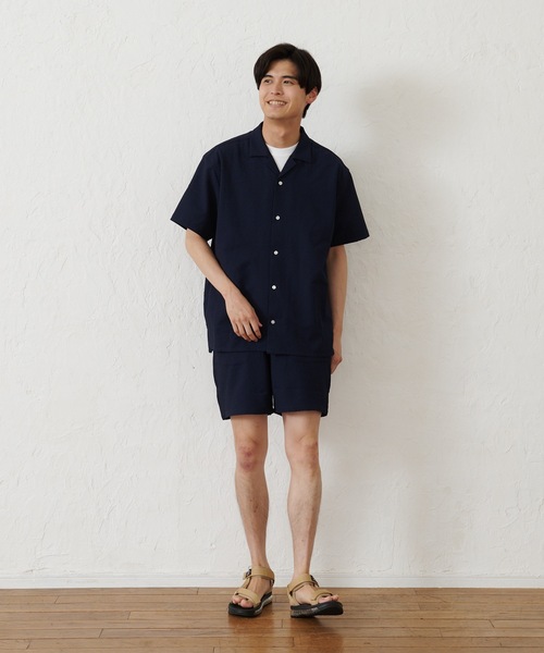 Blue Standard （ブルースタンダード）の「【セットアップ】【BLUE STANDARD/ブルースタンダード】シアサッカー無地オープンシャツ×ショートパンツ（セットアップ・メンズ・チャコールグレー/ネイビー/カーキ/アイボリー・MEDIUM/LARGE/X-LARGE）」の7枚目の写真