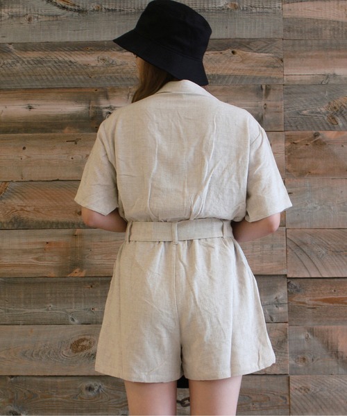 one way（ワンウェイ）の「【oneway Jeans】開襟ショートロンパース（サロペット/オーバーオール・レディース・ホワイト/ブラック/ダークブルー・FREE）」の5枚目の写真