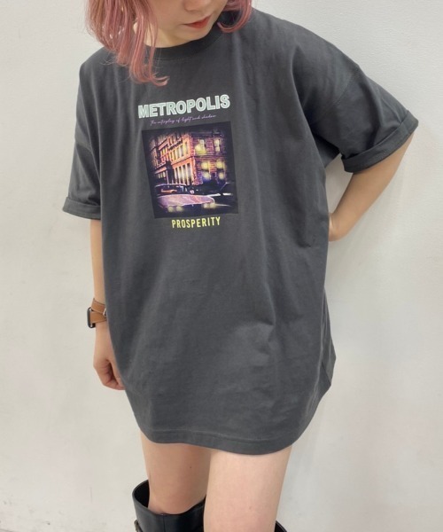 one after another NICE CLAUP(ワンアフターアナザーナイスクラップ)の「アソートビックTシャツ(Tシャツ/カットソー・レディース・ホワイト/オフホワイト/ホワイト系その他/チャコール・FREE)」の4枚目の写真