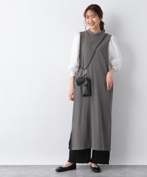 GLOBAL WORK(グローバルワーク)の「袖布帛ドッキングワンピース/215916(ワンピース・レディース・ブラック/グレー系その他6/ブラウン系その他6・FREE)」の2枚目の写真