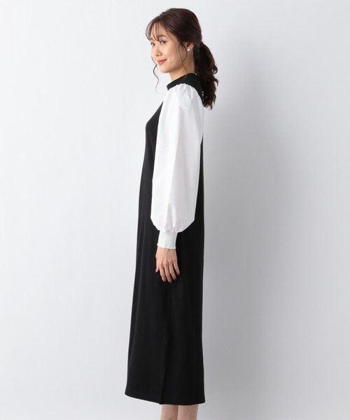 GLOBAL WORK(グローバルワーク)の「袖布帛ドッキングワンピース/215916(ワンピース・レディース・ブラック/グレー系その他6/ブラウン系その他6・FREE)」の9枚目の写真