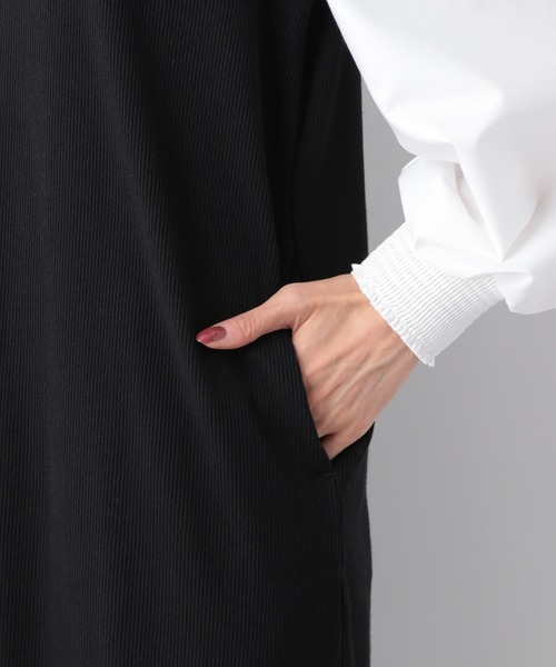 GLOBAL WORK(グローバルワーク)の「袖布帛ドッキングワンピース/215916(ワンピース・レディース・ブラック/グレー系その他6/ブラウン系その他6・FREE)」の7枚目の写真