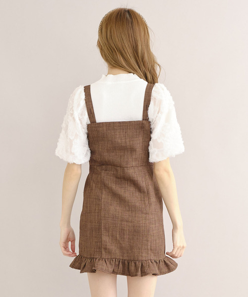 TITTY&CO.(ティティーアンドコー)の「ツイードフリルセットアップ(ワンピース・レディース・ライトブルー/ブラウン・SMALL/MEDIUM)」の6枚目の写真