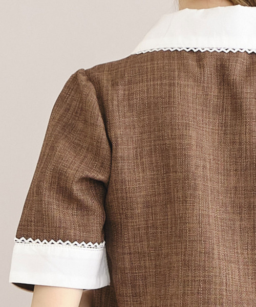 TITTY&CO.(ティティーアンドコー)の「ツイードフリルセットアップ(ワンピース・レディース・ライトブルー/ブラウン・SMALL/MEDIUM)」の9枚目の写真