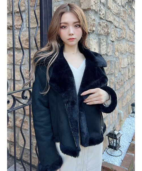 RESEXXY（リゼクシー）の「フェイクムートンブルゾン（ブルゾン・レディース・ブラック/ベージュ/キャメル・FREE）」の7枚目の写真