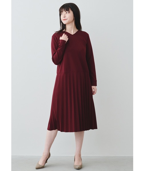 IEDIT（イディット）の「ＩＥＤＩＴ　イージーな着心地で上品スタイルがかなう　プリーツ切り替えワンピース（ワンピース・レディース・ブラック/ボルドー・MEDIUM/LARGE/X-LARGE/XX-LARGE/NS）」の7枚目の写真
