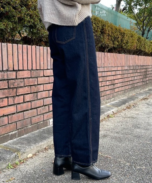 INTER FACTORY(インターファクトリー)の「ファッションインフルエンサー aiko - ハイウエストデニムパンツ made in INTER FACTORY(デニムパンツ・レディース・ネイビー・SMALL/MEDIUM)」の3枚目の写真